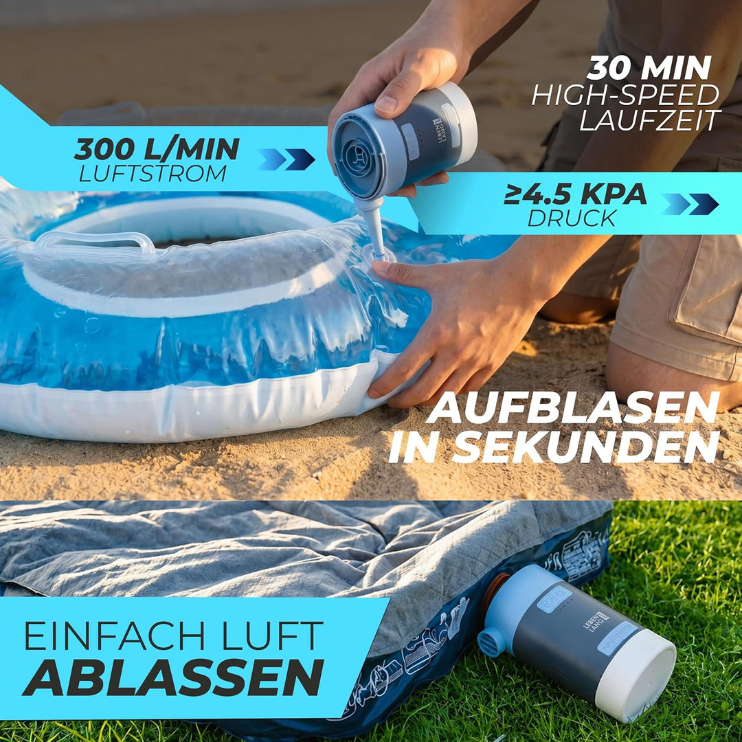 LEBENLANG 3 in 1 Elektro Luftpumpe Akku - 4,5kPa & 4000mAh mit Solarpanel I IPX4 Elektrische Pumpe A