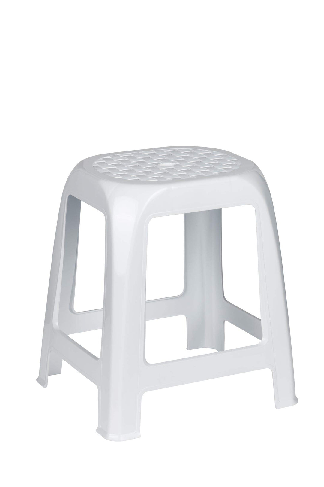 Kreher Hocker aus Kunststoff in Weiss. Sitzfläche im Rattan Design. Ideal für Dusche, Bad und Hausha