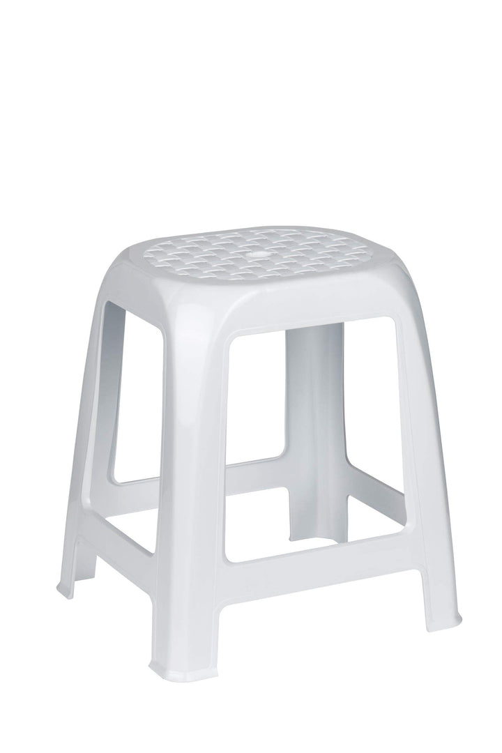 Kreher Hocker aus Kunststoff in Weiss. Sitzfläche im Rattan Design. Ideal für Dusche, Bad und Hausha