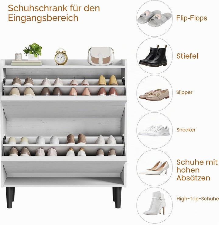 Schuhschrank 2 Klapptüren, Moderner Schuhschrank mit Metallbeinen, Schuhaufbewahrung, Flurschrank fü