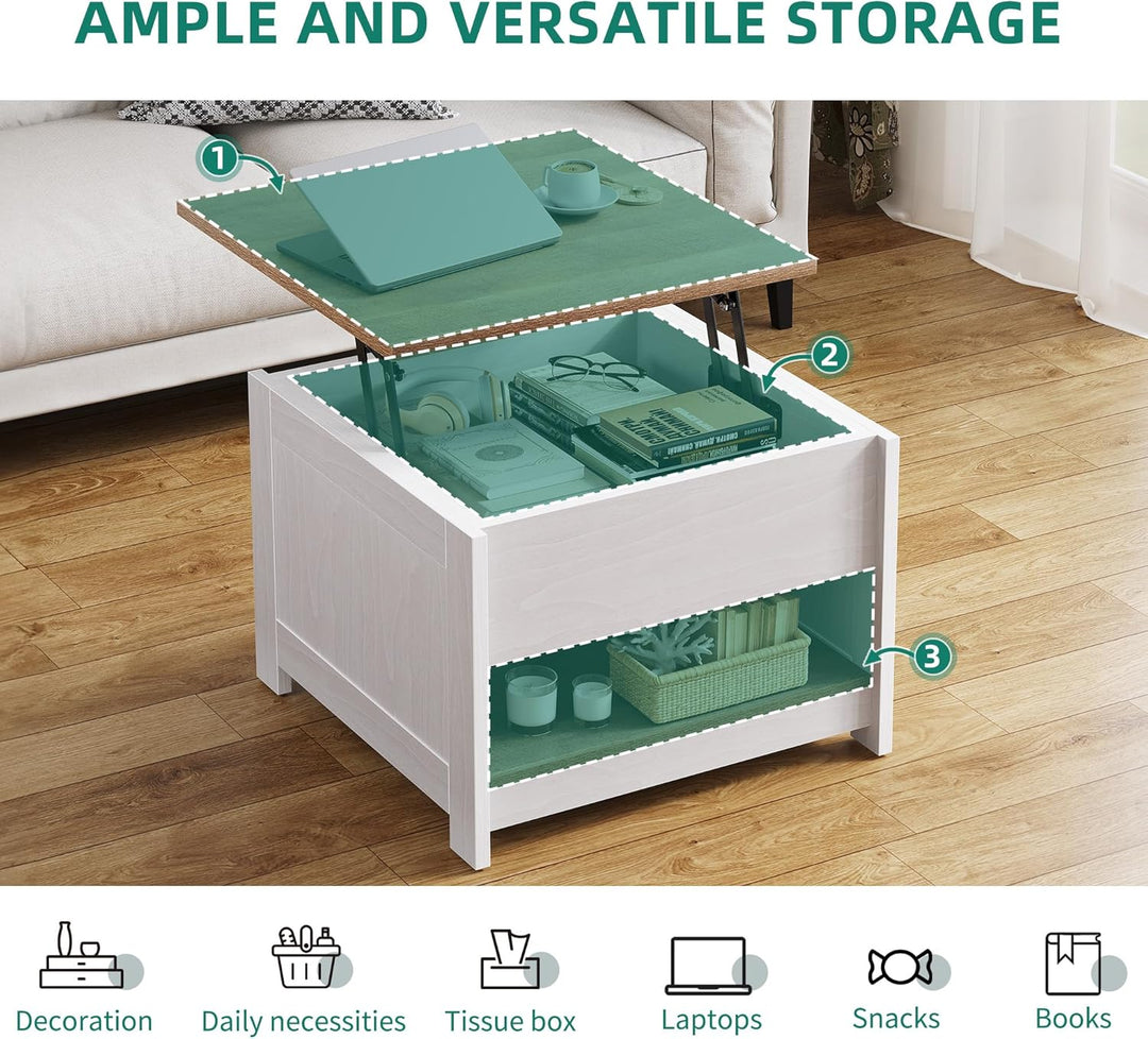 YITAHOME Couchtisch mit Hebeplatte, Quadratisch Couchtisch Höhenverstellbar, Wohnzimmertisch Modern