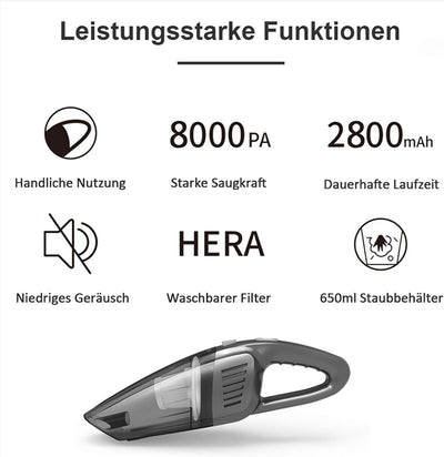 Fourward Handstaubsauger Autostaubsauger 8000Pa, Kabelloser Wiederaufladbar Staubsauger 120W Starke