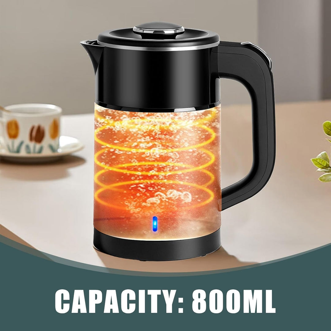 800ML Wasserkocher Klein, 600W Reisewasserkocher, 6 Minuten Schnelles Kochen Reise Elektrischer Wass