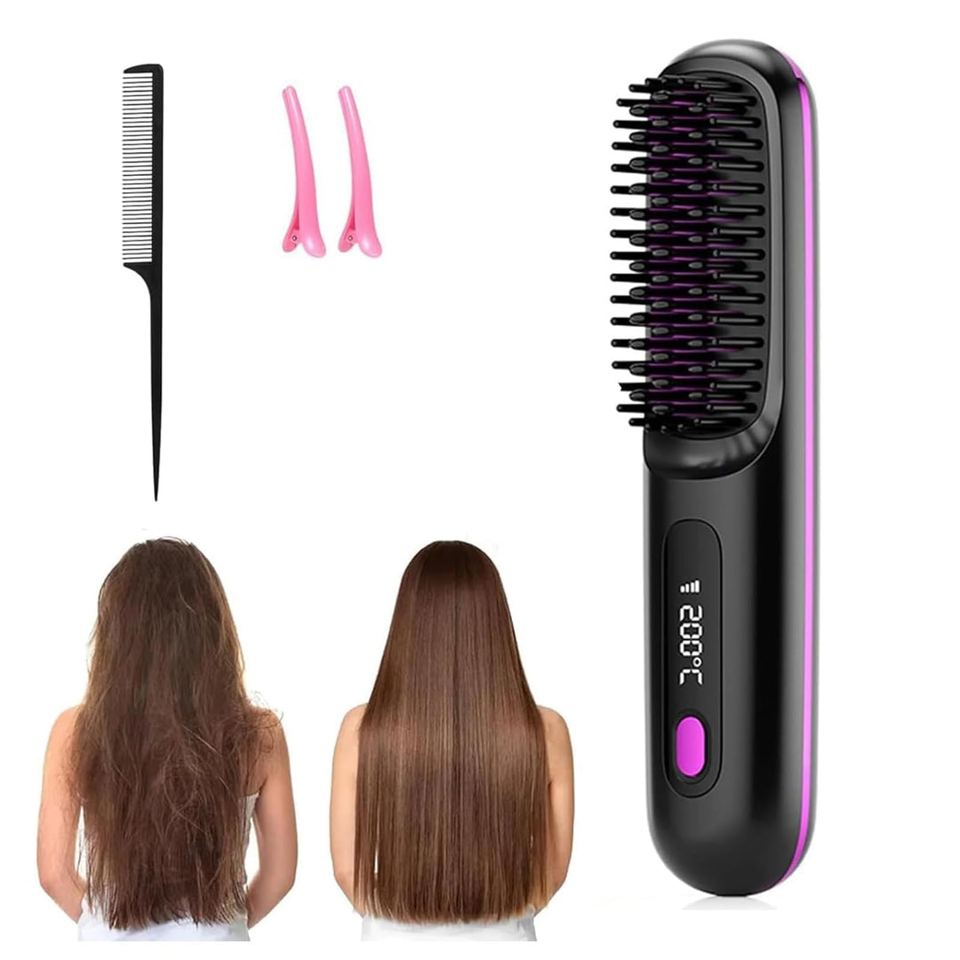 Haarglätter Bürste Kabellos, Tragbar & Wiederaufladbar Glättbürste, Stylingbürsten für Langes Kurzes