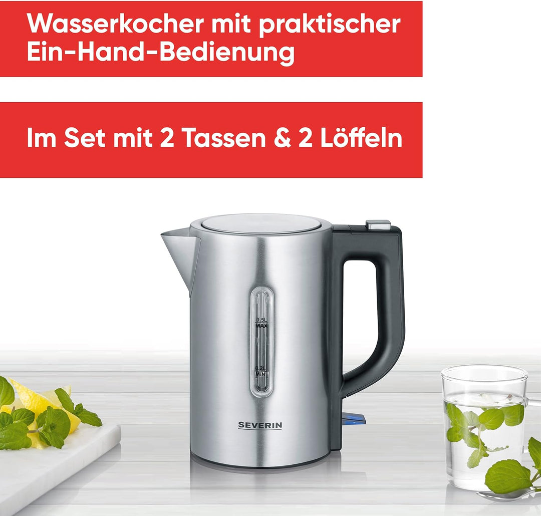 SEVERIN Reise-Wasserkocher-Set, Mini-Reisewasserkocher für 0,5 L, elektrischer Wasserkocher & Automa