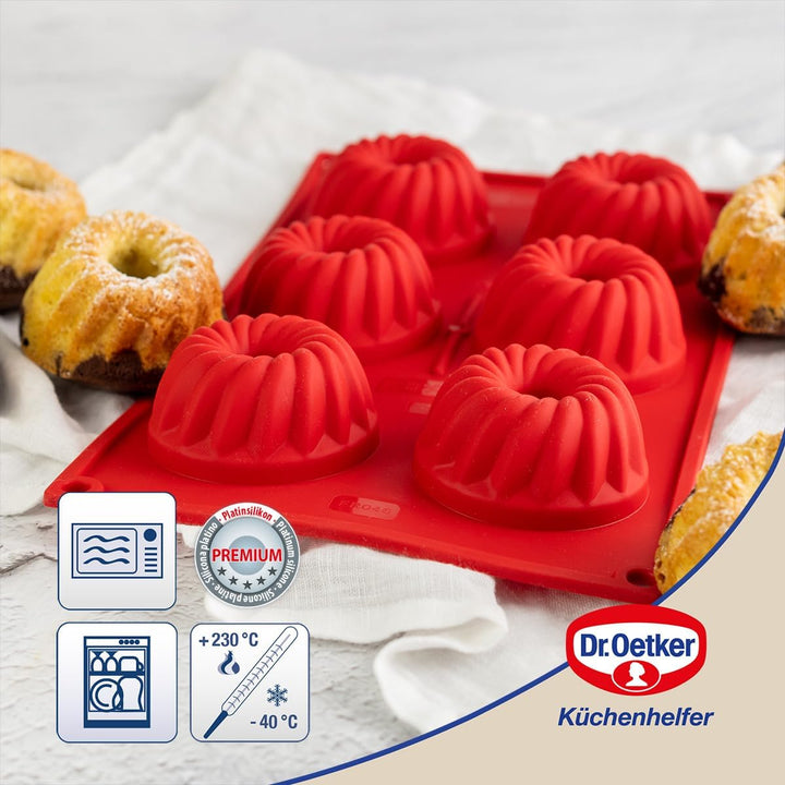 Dr. Oetker 1270 Mini Gugelhupfform 6-er Silikon Flexxibel, Gugelhupf Backform, für süsse Mini-Gugelh