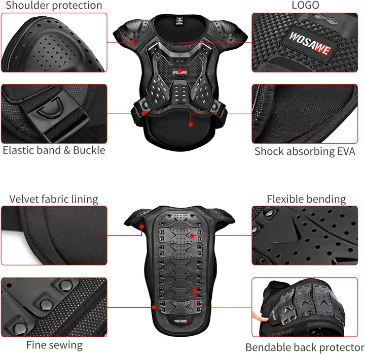 WOSAWE Motorrad Schutz Jacke für Erwachsene, Brustpanzer Racing Guard Rückenprotektoren Schutzausrüs