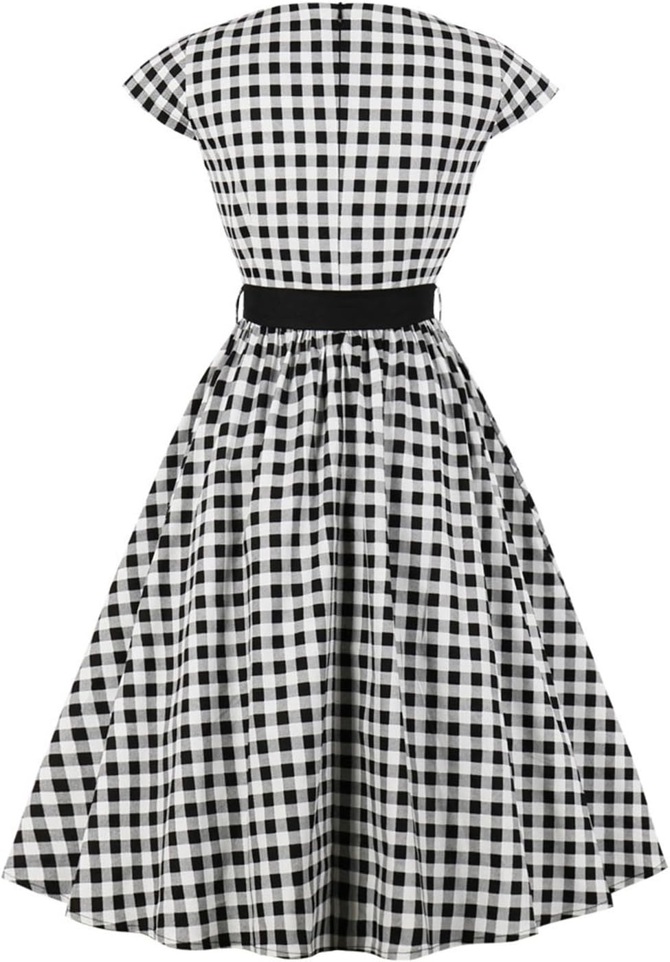 AXOE Damen Rockabilly Kleider 50er Jahre Baumwolle Gürtel L Weiss Karierter, L Weiss Karierter