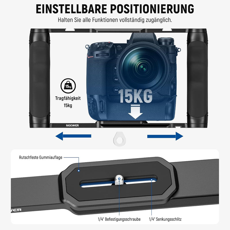 NEEWER Universal Kamerakäfig und oberer Griff mit 3/8" ARRI Positionierungsstiftset, Video Rig Kamer