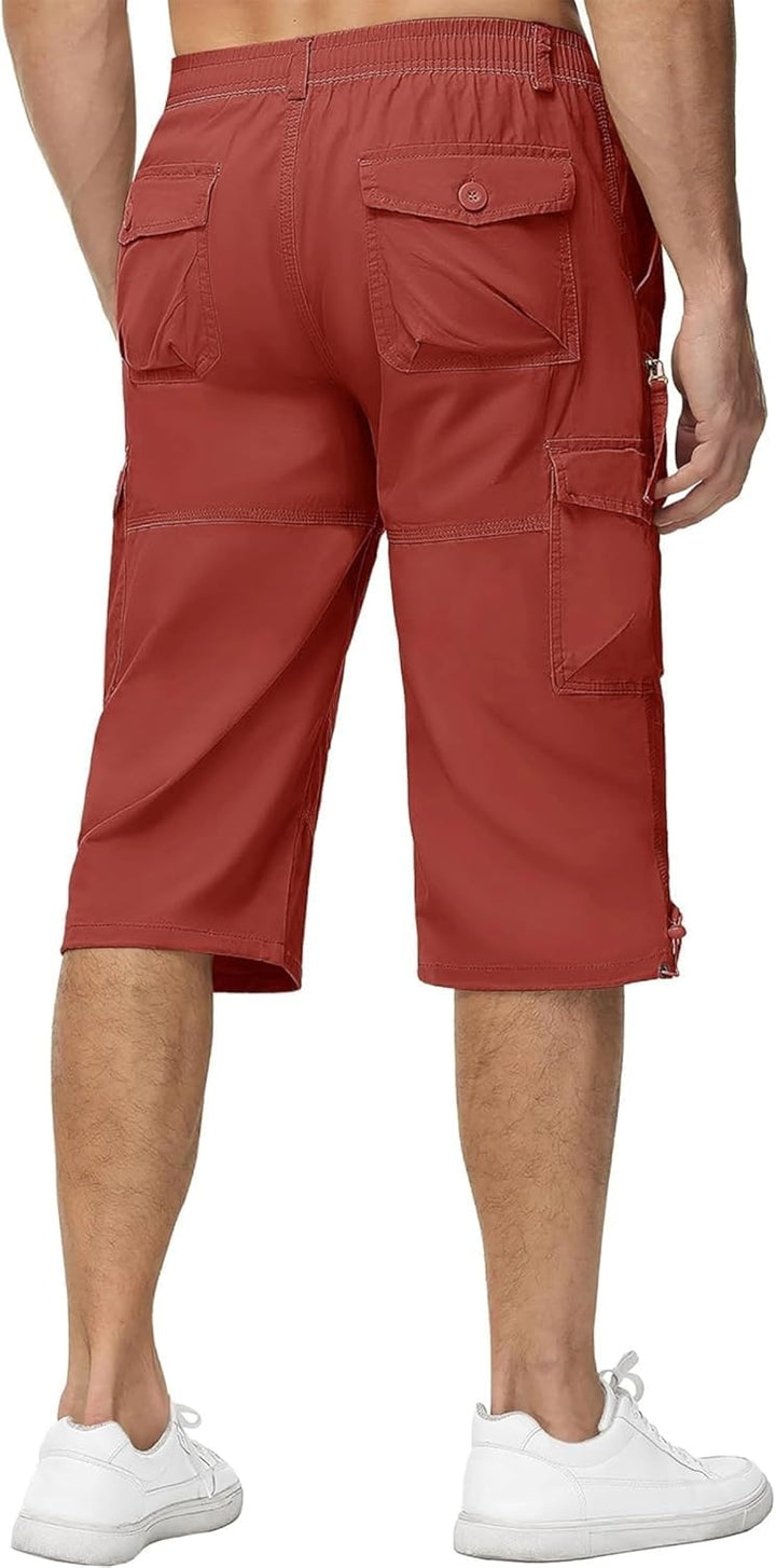 KEFITEVD 3/4 Hose Herren Cargo Shorts Männer Bermuda Shorts Multi Taschen Sommer Kurze Hose Baumwoll