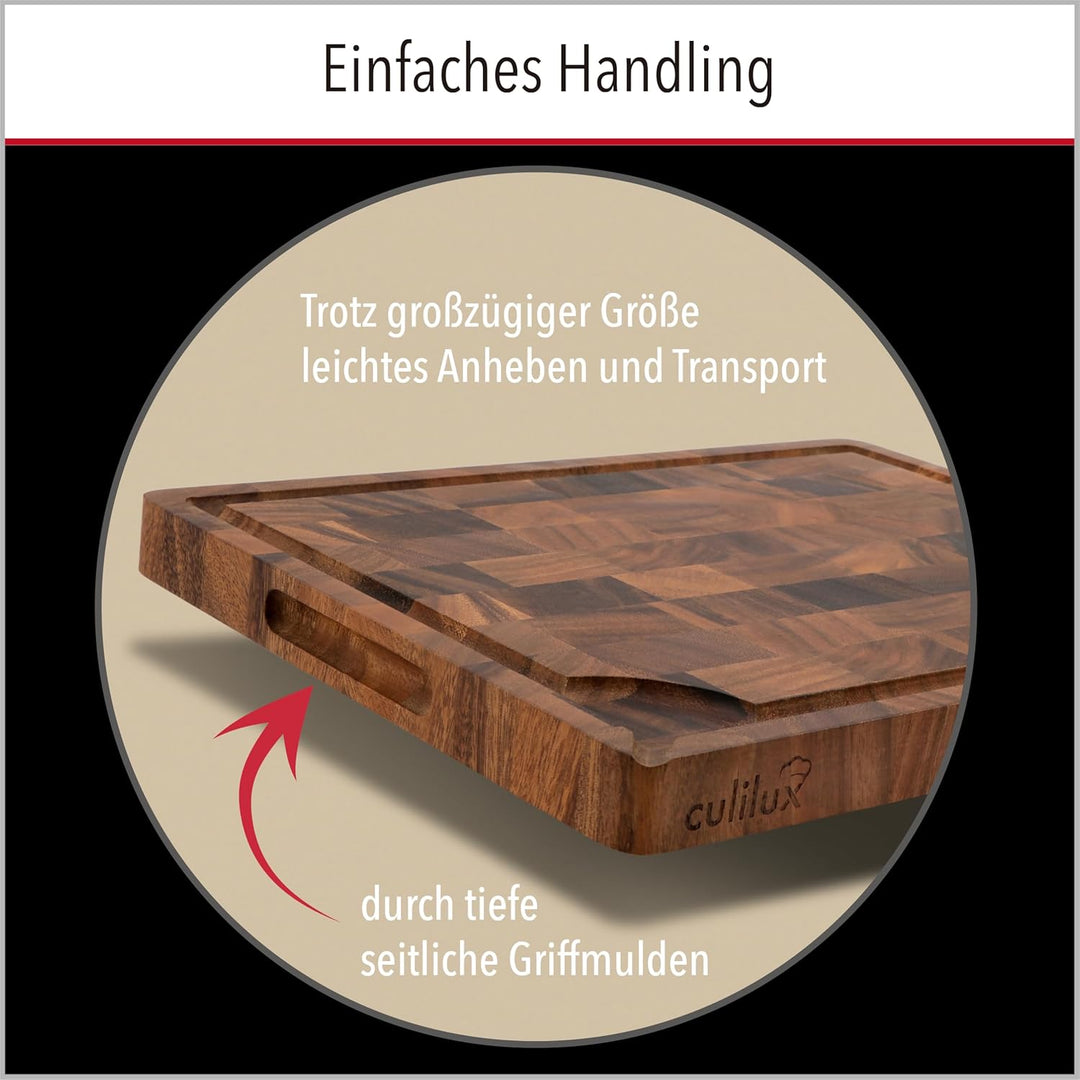 Gourmet Schneidebrett L Stirnholz Walnuss 2-seitig 40 x 30 x 3 cm mit Saftrille antiseptisches Hirnh