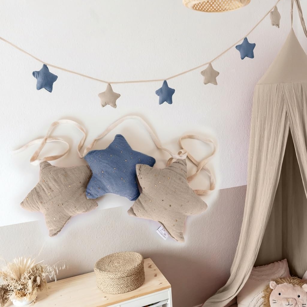 LILIMAUS Wimpelkette Stoff [mit Goldapplikation in 12 Farben] Wimpelkette Kinderzimmer - 100% Baumwo