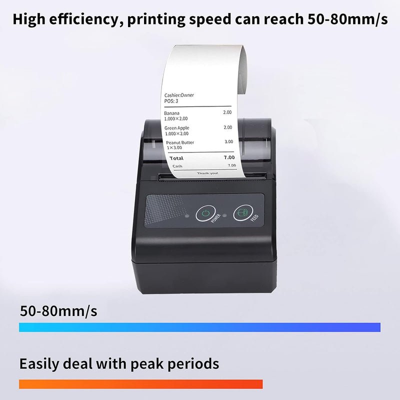 ASHATA Bluetooth-Belegdrucker,50 Bis 80mm/s Tragbarer Thermo-Taschendrucker,Kompakter Kabelloser Mob