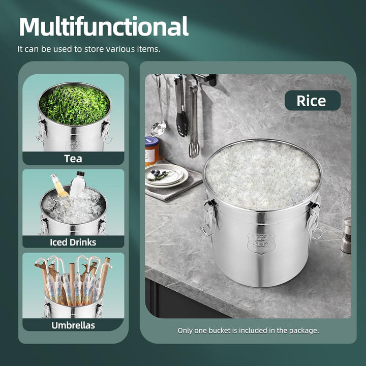 21L Edelstahl Getreidebehälter, Reis Edelstahlspender mit Deckel Küche Aufbewahrungseimer Vorratsdos