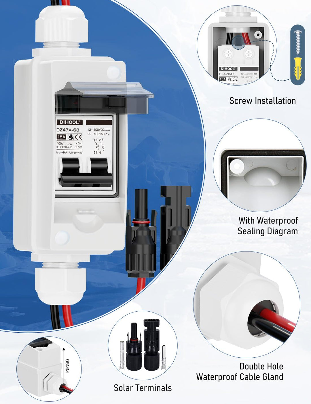 DIHOOL DC trennschalter PV anlage, Miniatur Leistungsschalter, DC12V-400V Sicherungsautomat 1 String