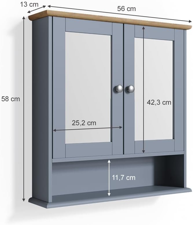 Vicco Bad Spiegelschrank Bianco, Grau, 56 x 58 cm, Grau