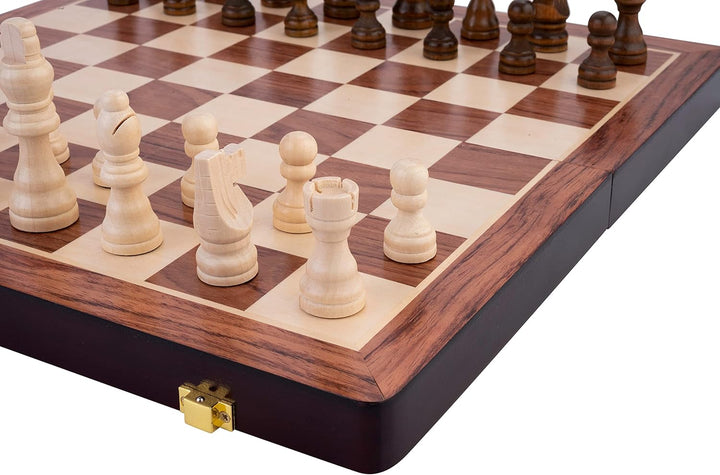 Engelhart - Schach/Backgammon Holzkiste - Wende- und Klappbrett - Inklusive Teile (38,5 cm), 38,5 cm