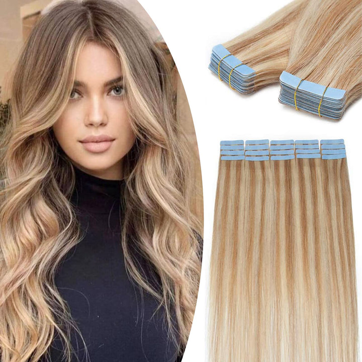 SEGO Tape in Extensions Echthaar Haarverlängerung 40 Pcs 2.5g/Tresse Klebeband Band Haarteil glatt K