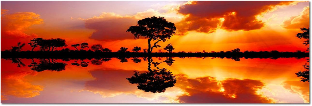 Augenblicke Wandbilder Leinwandbild als Panorama in 150x50cm Afrika See Sonnenuntergang Spiegelung