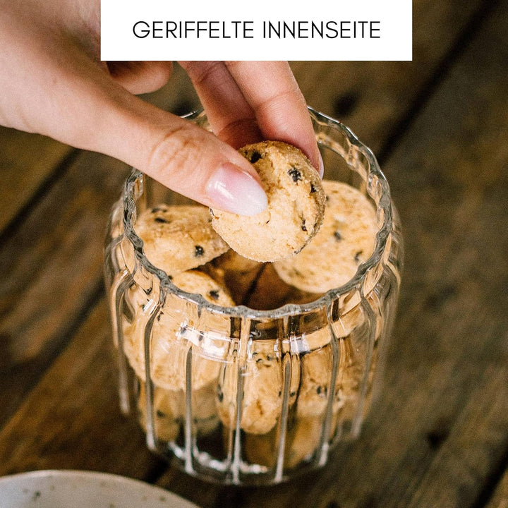 Econovo® geriffelte Vorratsgläser mit Deckel (500ml | 4-tlg.), stapelbar und luftdicht, Aufbewahrung