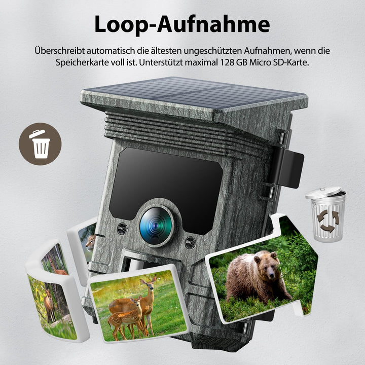 VOOPEAK Wildkamera Solar WLAN 4K 30fps 85MP, Wildkamera mit Handyübertragung APP, Wildtierkamera mit