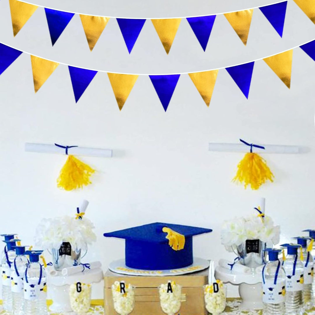 32 Ft Blau Gold Stoff Dreieck Banner Flagge Doppelseitig Metallic Holographische Wimpel Wimpel Girla