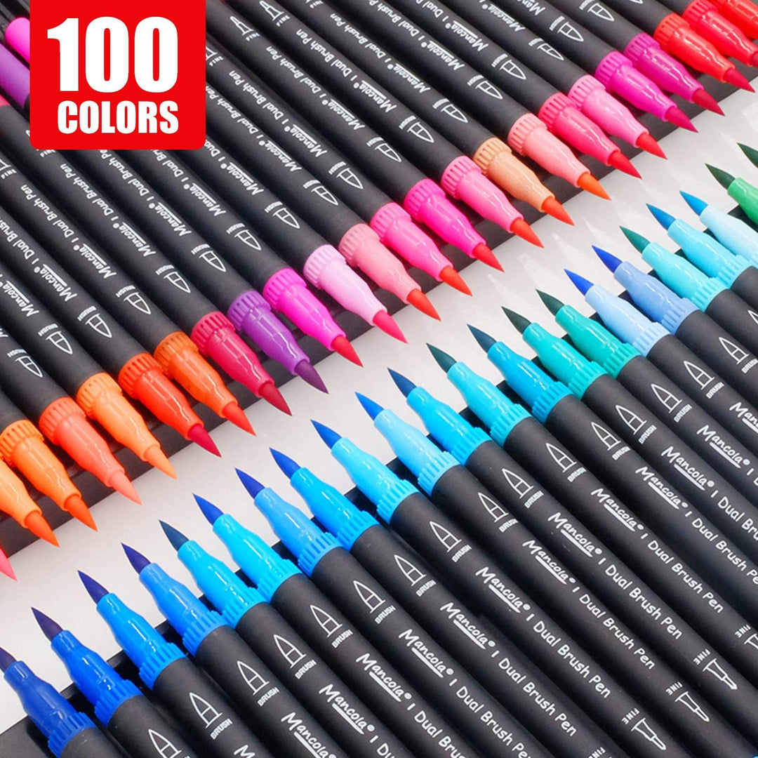 mancola 100 Filzstift Set, Aquarell Marker Stift Set Doppelspitze Textmarker, bullet journal stifte