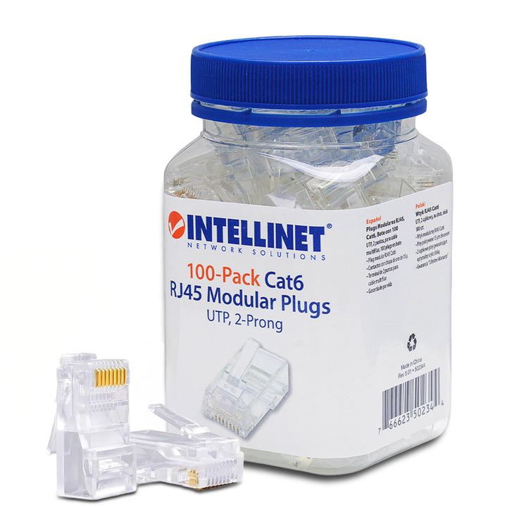 Intellinet 100er Pack Cat6 RJ45 Modularstecker (UTP, 2-Punkt-Aderkontaktierung) 502344 100 Stk Cat6