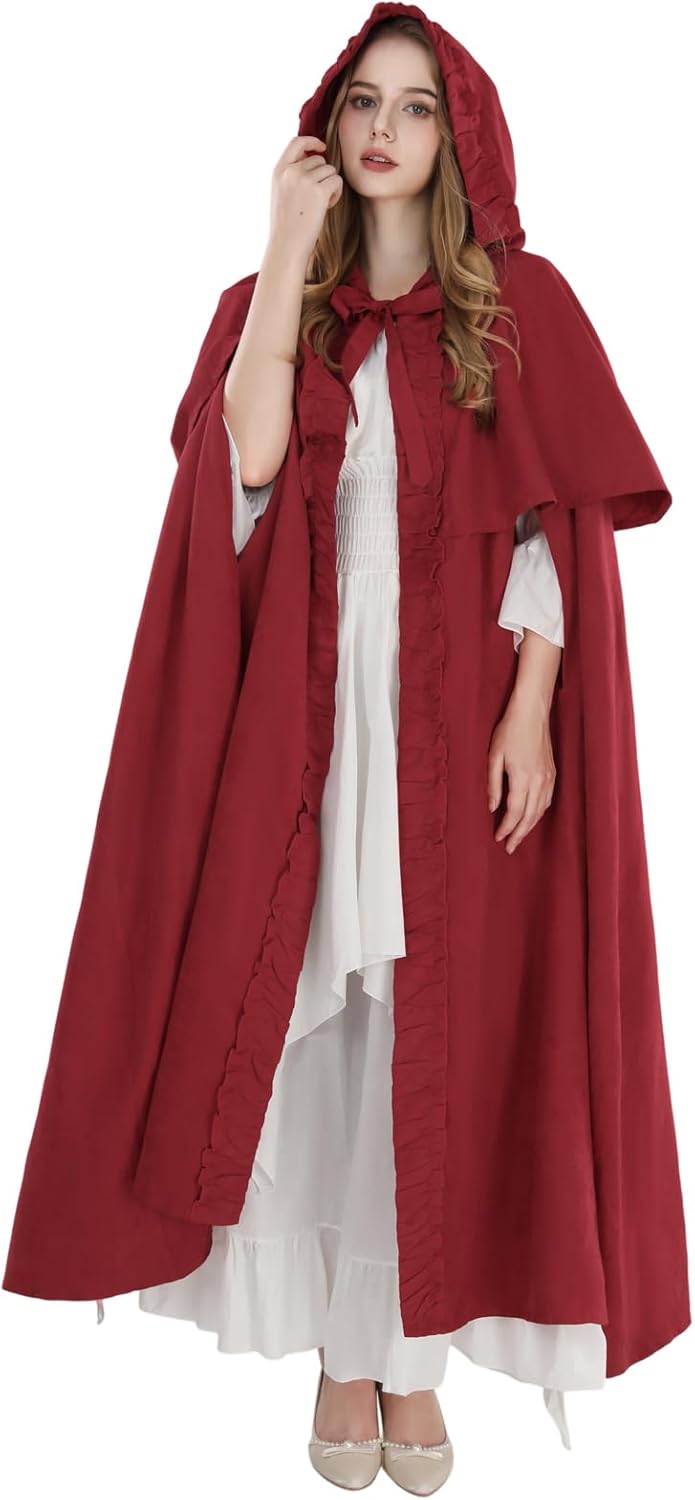 Fiamll Mittelalter Umhang Damen Kapuze Mantel mit Manschette Einfarbige Trenchcoat Renaissance Vampi