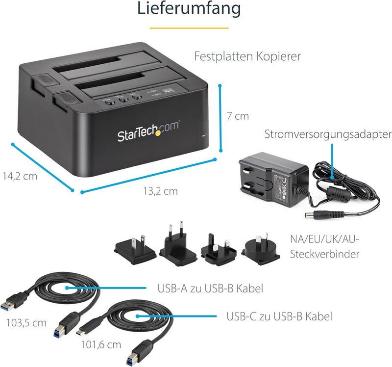 StarTech.com USB 3.1 (10Gbit/s) Festplatten Duplikator Dock für 2,5" & 3,5" SATA SSD Festplatten + 4