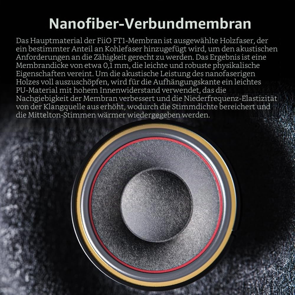 FiiO FT1 32Ω grosse dynamische Treiber-Kopfhörer mit Massivholzschalen Schwarz, Schwarz