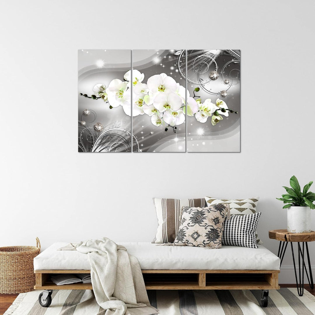 Runa Art Wandbilder Blumen Orchidee Bild XXL Wohnzimmer Schlafzimmer Grau Abstrakt 120 x 80 cm 3 Tei