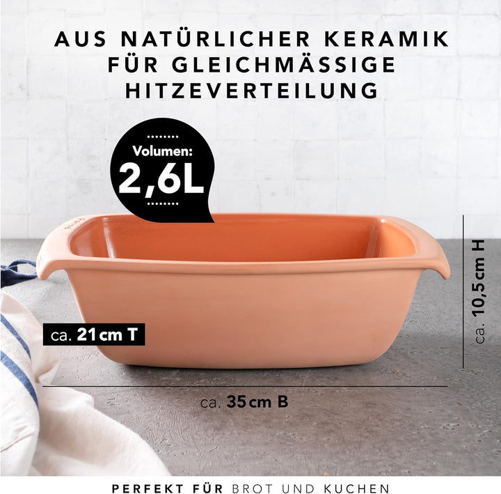 Romertopf Brotbackform aus Keramik Kastenform für 1,5Kg Backgut 34,5cm Brottopf zum Backen von Brot