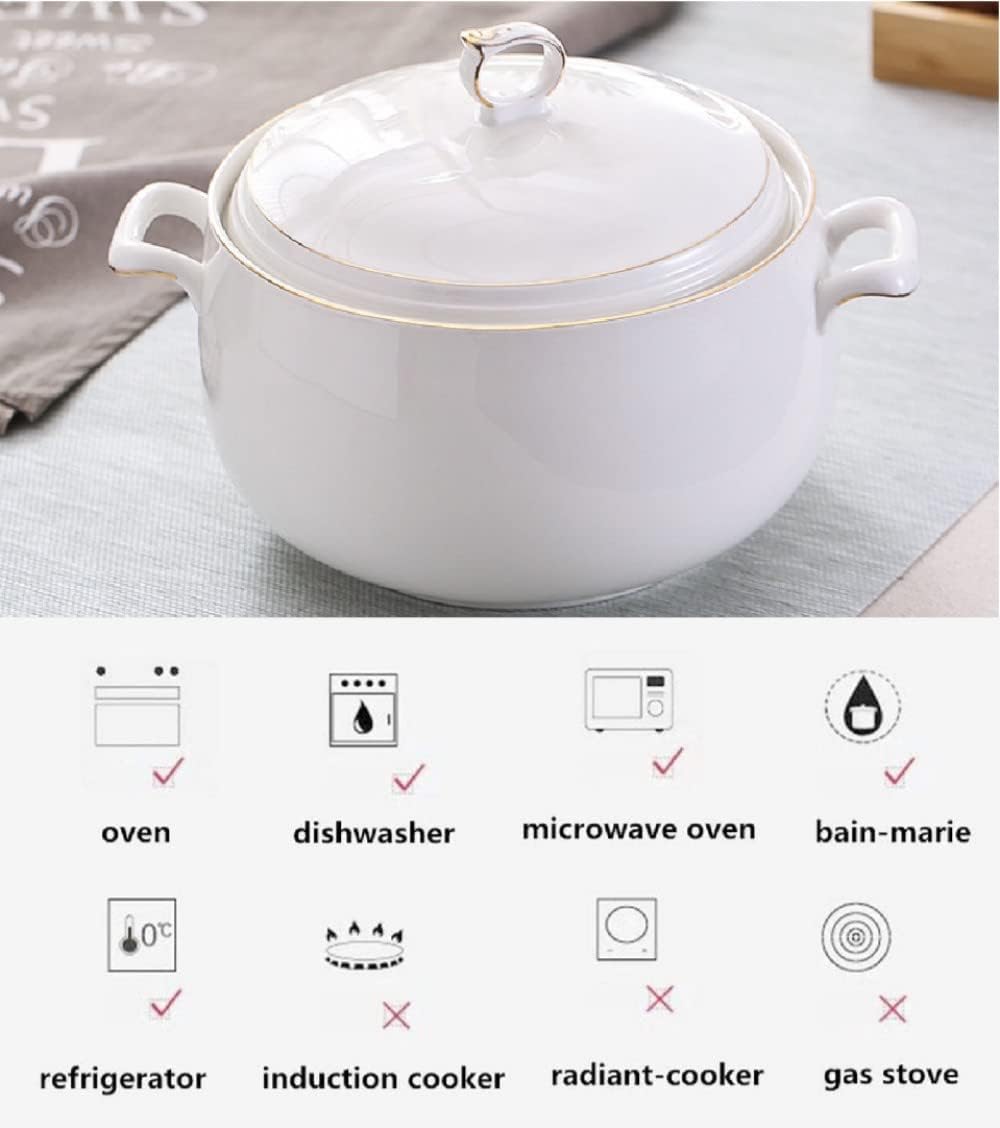 Suppenterrine aus Keramik mit Deckel, 3 l, grosse Kapazität, Servierturene mit Doppelgriffen für Küc