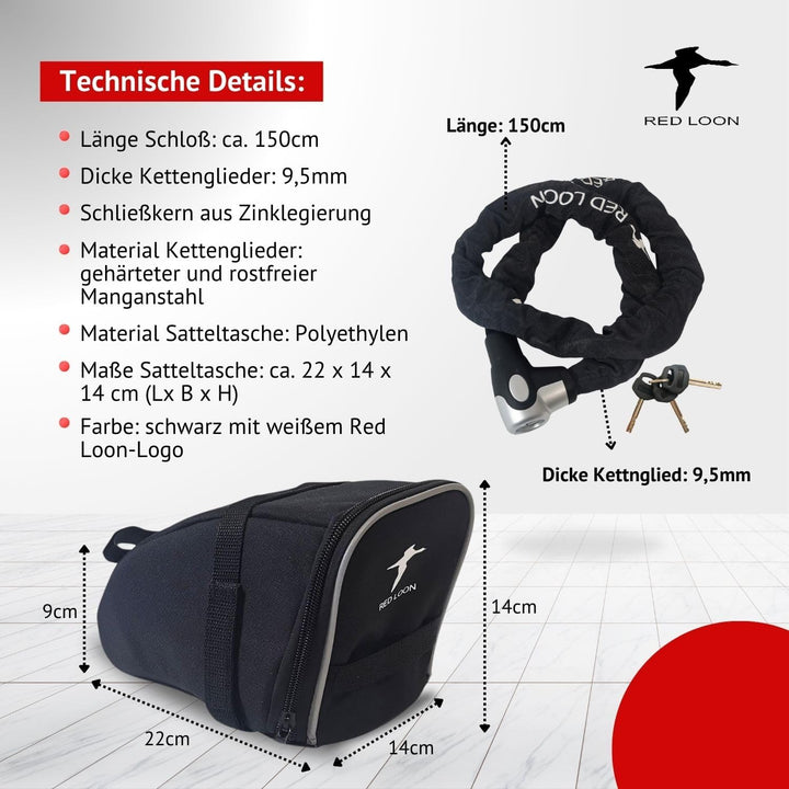 Fahrradschloss | ebike Kettenschloss | 150cm | Radschloss | Motorradschloss | Schloss für Fahrrad, e