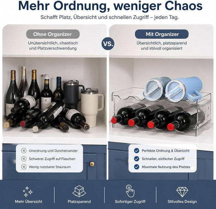 URMONA Stapelbarer Flaschenhalter 2 Ebenen, Flaschenregal für 8 Flaschen | Wein Organizer, Halter fü
