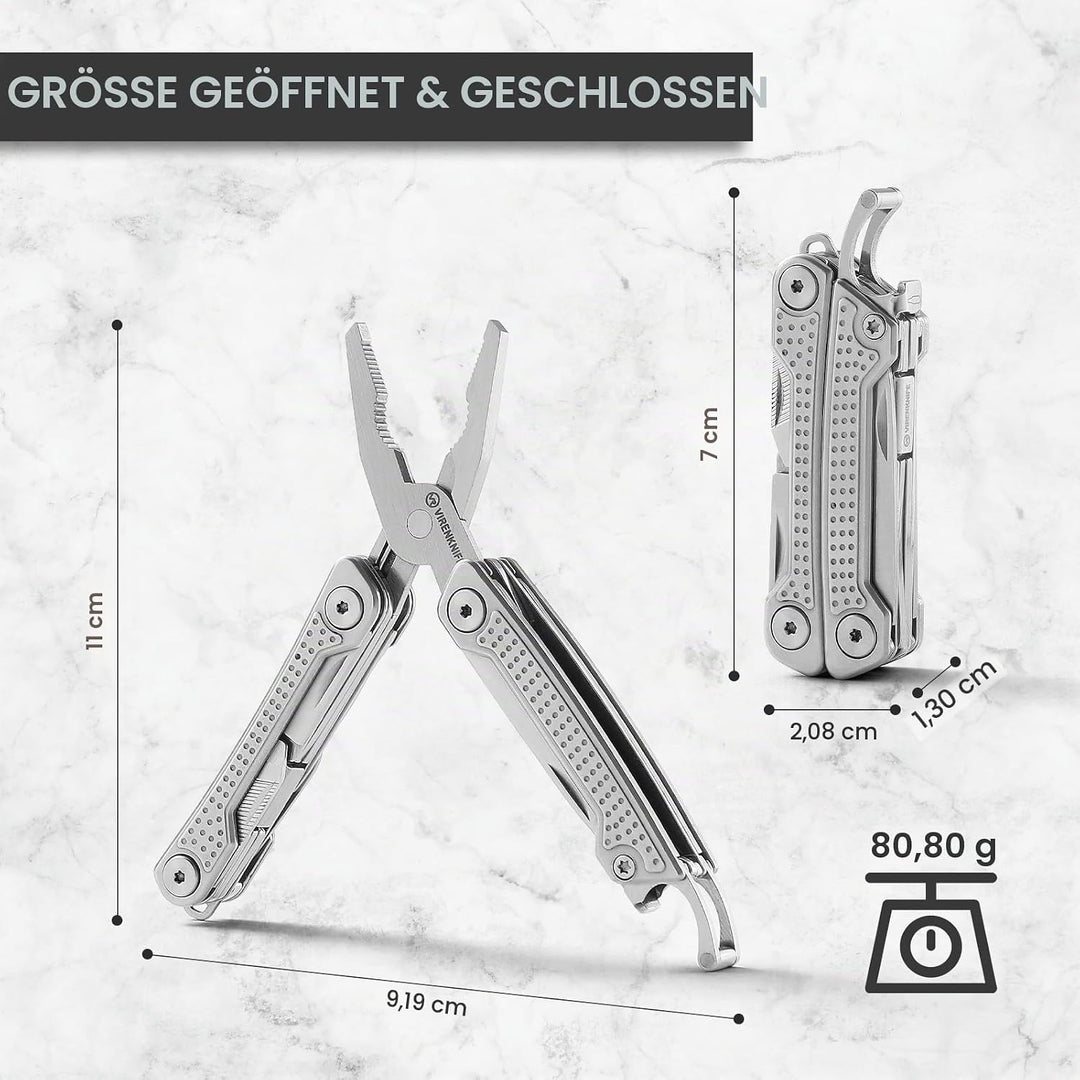 VIRENKNIFE Multitool, 11-in-1 Mini EDC Multitool, Geschenk für Männer, Multifunktionszange aus Edels