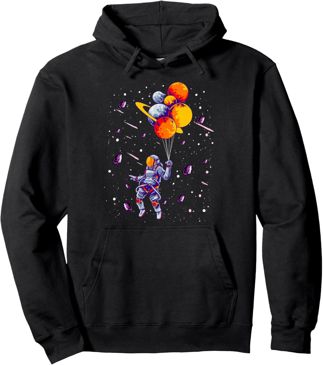 Outer Space Lovers Gift Spaceman Flying Holding Planets Trip Pullover Hoodie