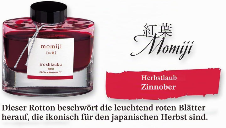 PILOT Iroshizuku 69208 Füllfederhalter-Tinte, Momiji, Herbstblätter (rot), 50 ml Flasche Vermillion