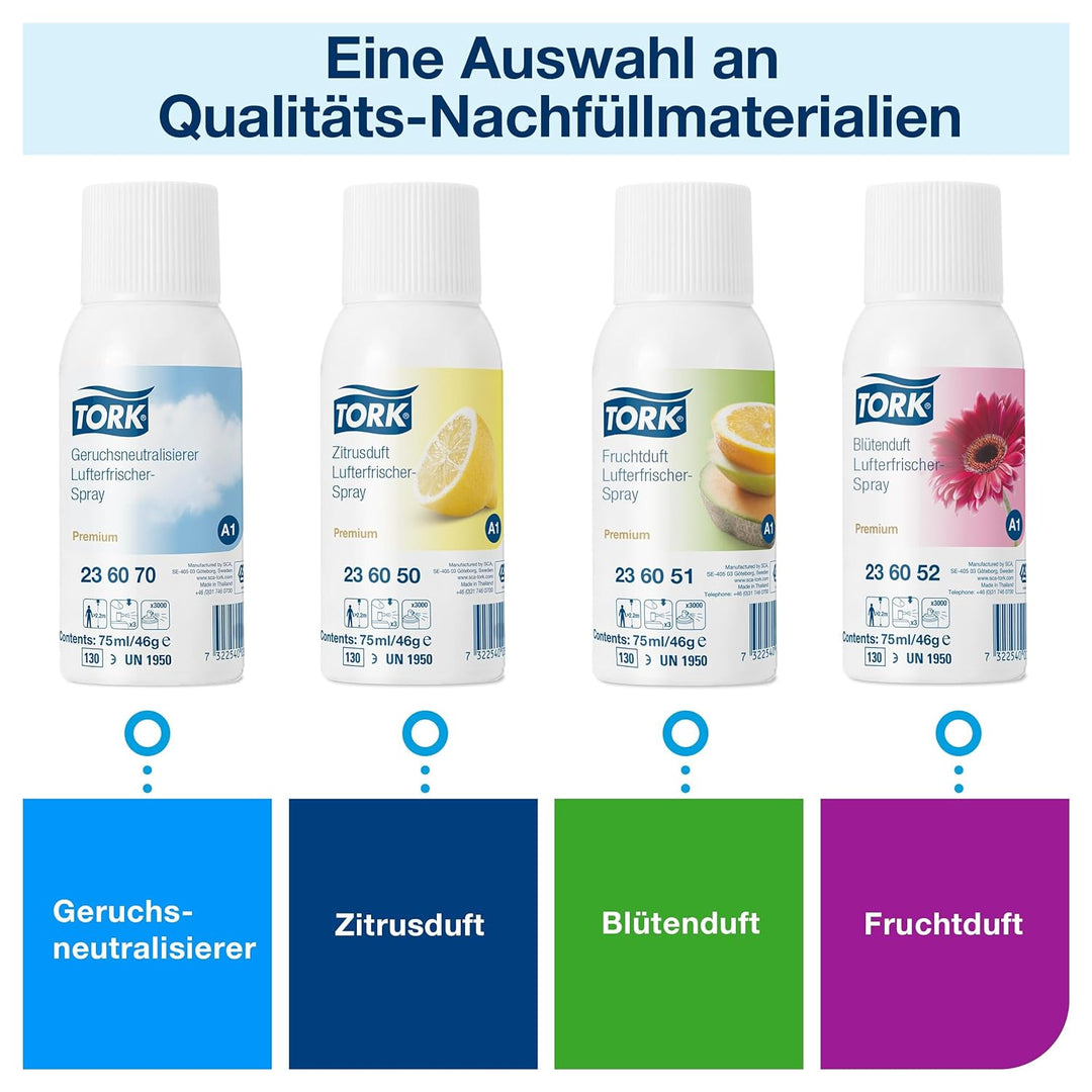 Tork Lufterfrischer Spray mit tropischem Fruchtduft A1, Frischeduft, 12 x 75ml, 236051