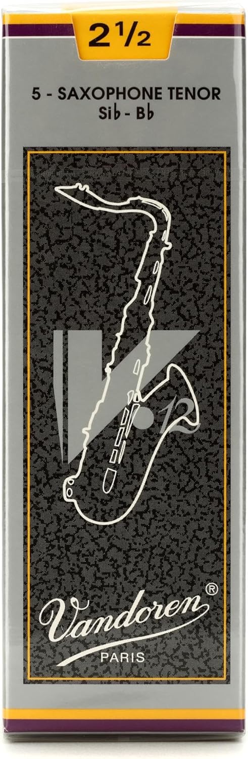Vandoren SR6225 V12 Blätter für Tenorsaxophon, Stärke 2,5, Holz, 5 Stück Stärke 2.5, Stärke 2.5