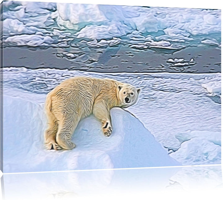 schöner Eisbär auf kleinem Eisberg Deluxe Format: 100x70 cm auf Leinwand, XXL riesige Bilder fertig