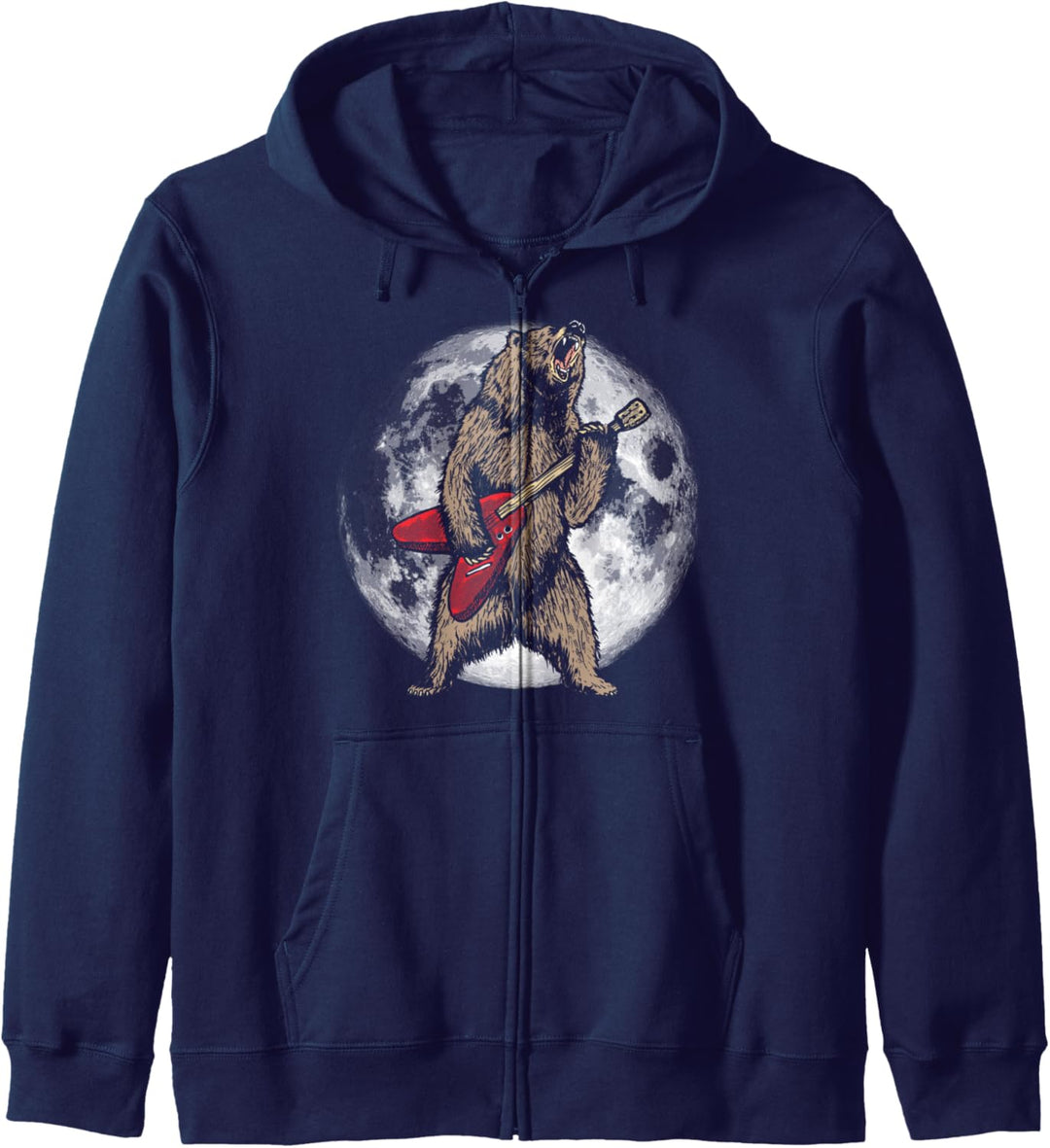 Roaring Grizzly Bear & Moon Sweet 80s Electric Guitar Kapuzenjacke