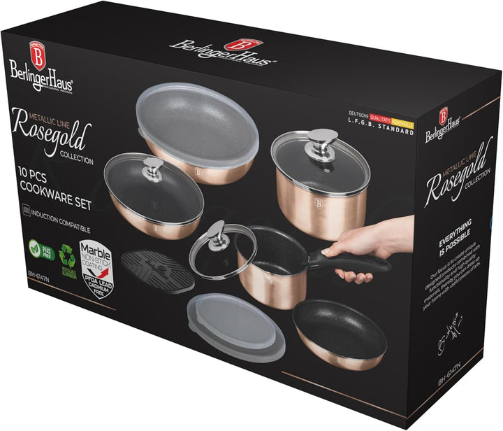 Berlinger Haus KOMPLET GARNKÃ“W 9-ele CLICK COOK BERLINGER HAUS METALLIC LINE ROSE GOLD BH-6147, Ros