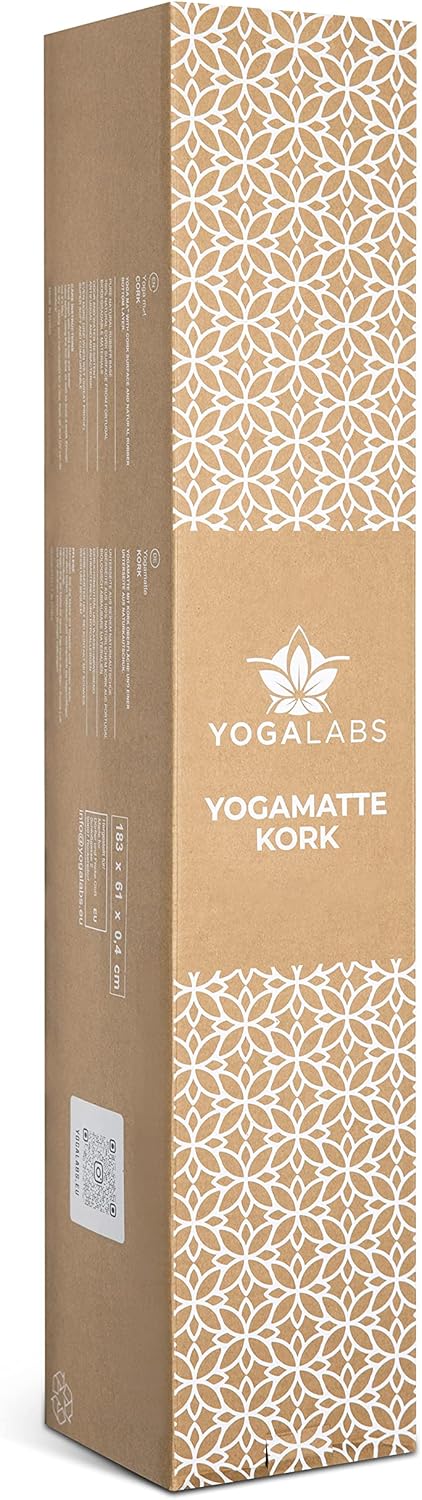 YOGALABS® - Premium 2-in-1 Yoga-Matte aus Kork & Naturkautschuk inkl. Tragegurt 183 x 61 x 0,4cm (gr