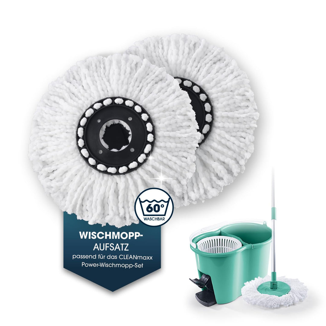CLEANmaxx Ersatz-Moppaufsatz 2er-Set für Power-Wischmopp | Saugfähige Mikrofaser, ideal für Laminat,