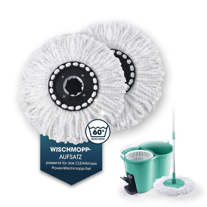 CLEANmaxx Ersatz-Moppaufsatz 2er-Set für Power-Wischmopp | Saugfähige Mikrofaser, ideal für Laminat,