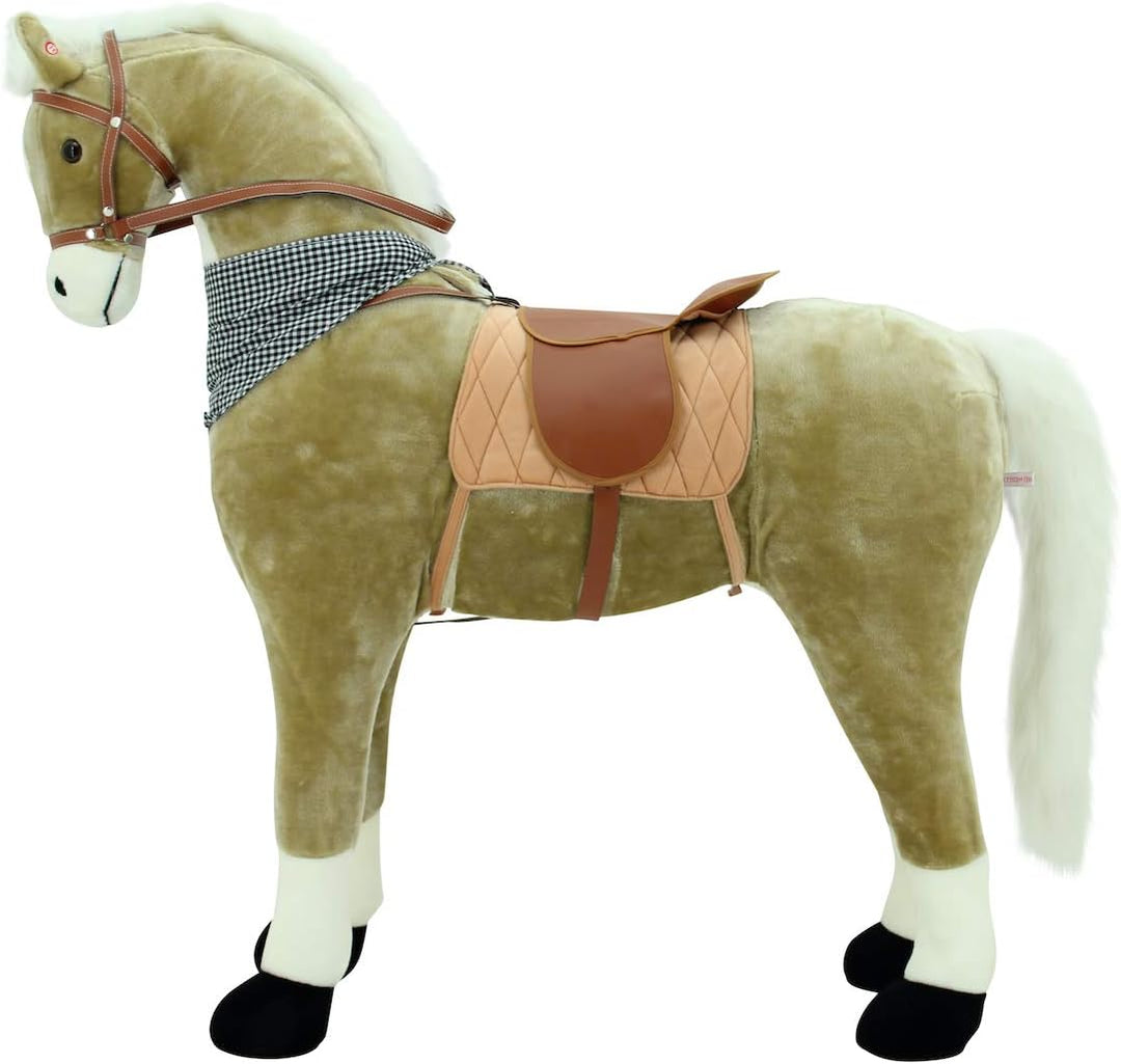 Sweety Toys 12671 XXL Stehpferd Goldie beige mit weisser Mähne und Schweif/schwarzes Halstuch- Stand