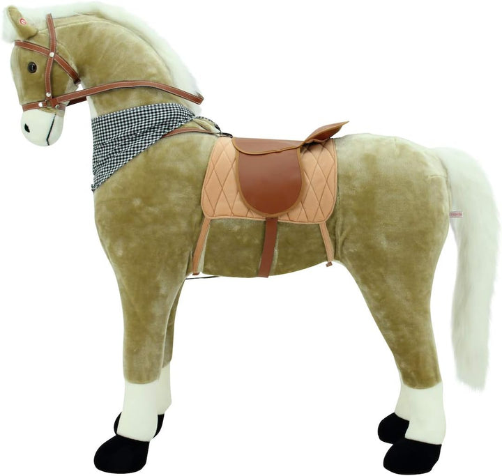 Sweety Toys 12671 XXL Stehpferd Goldie beige mit weisser Mähne und Schweif/schwarzes Halstuch- Stand
