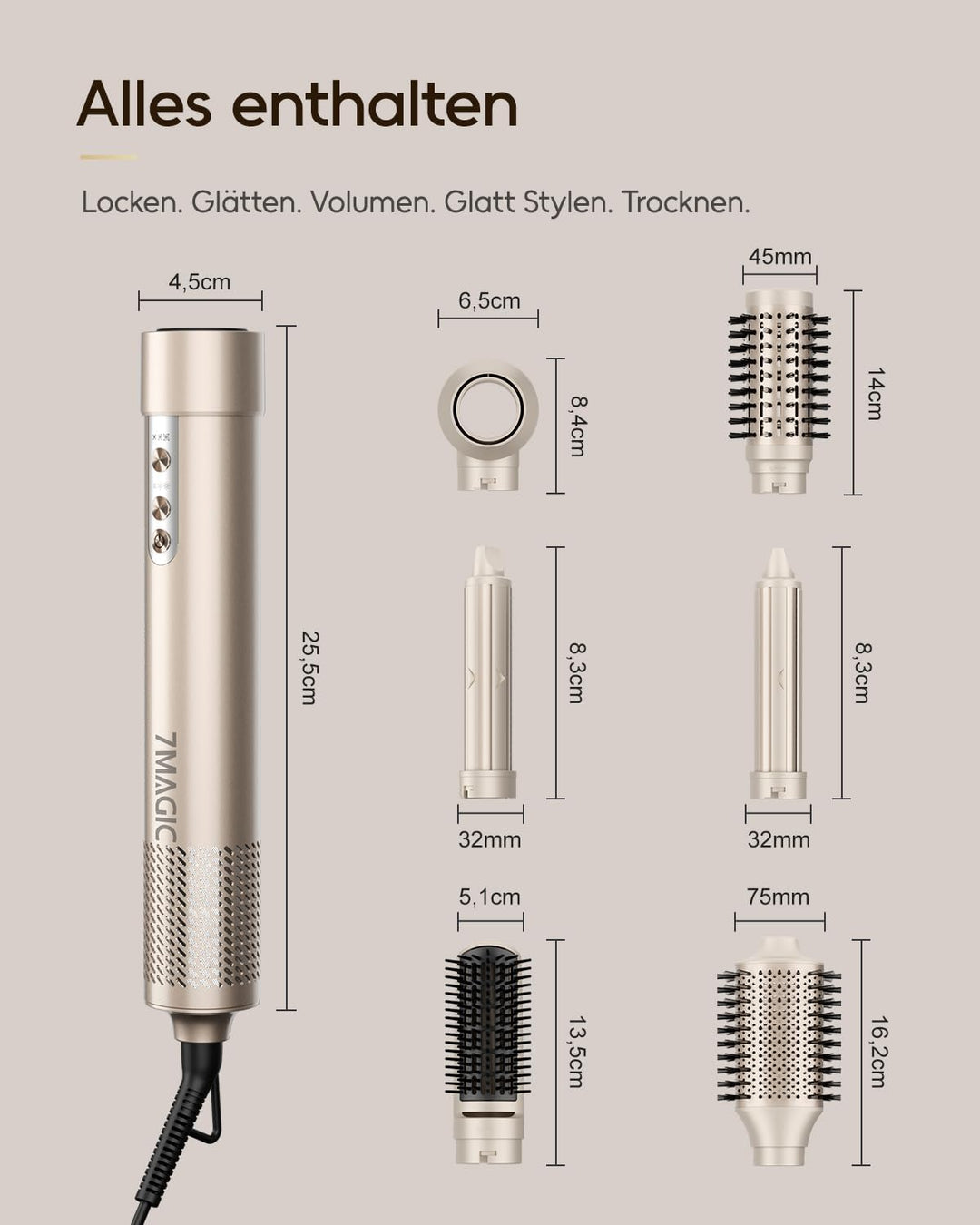7MAGIC 6 in 1 Airstyler, Hairstyler, Lockenstab Auto-Wrap, Stylen Sie Beach Wave, Ionen Föhn, Profes